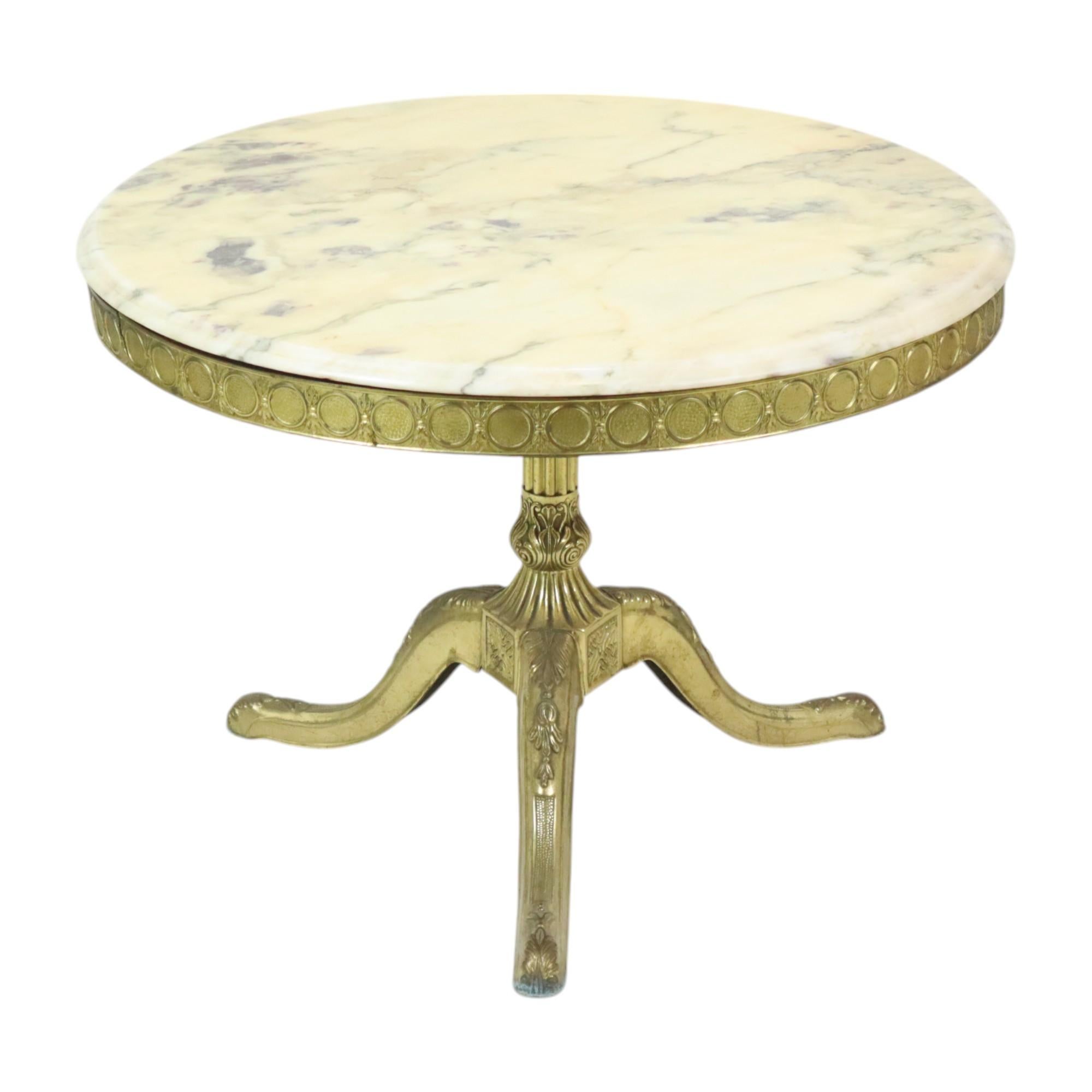 Mid Century Round Marble Coffee Table Side Table Brass In Good Condition For Sale In Poperinge, BE