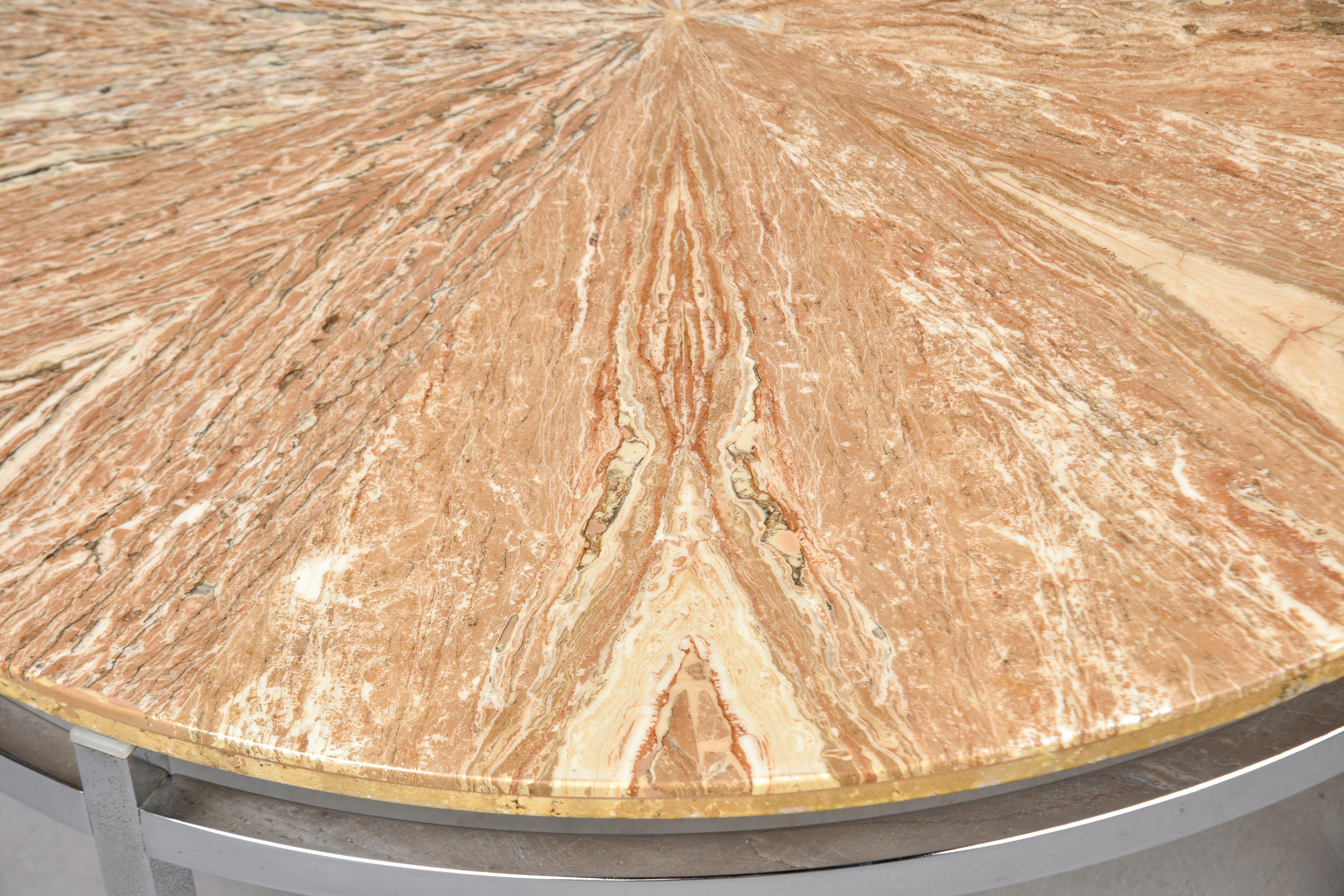 Mid Century Round Marble Top Coffee Table with Chrome Base in vendita 3