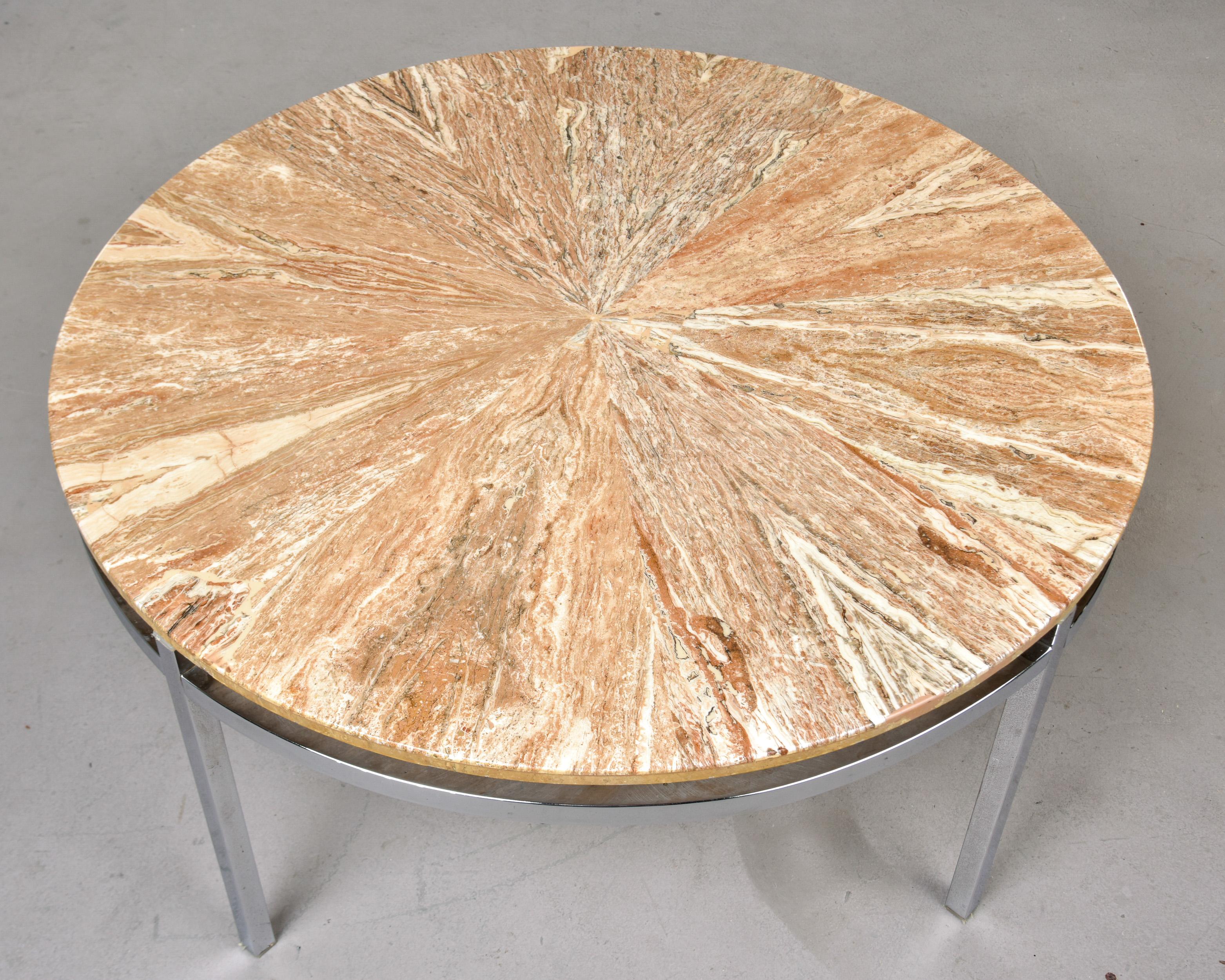 Britannico Mid Century Round Marble Top Coffee Table with Chrome Base in vendita