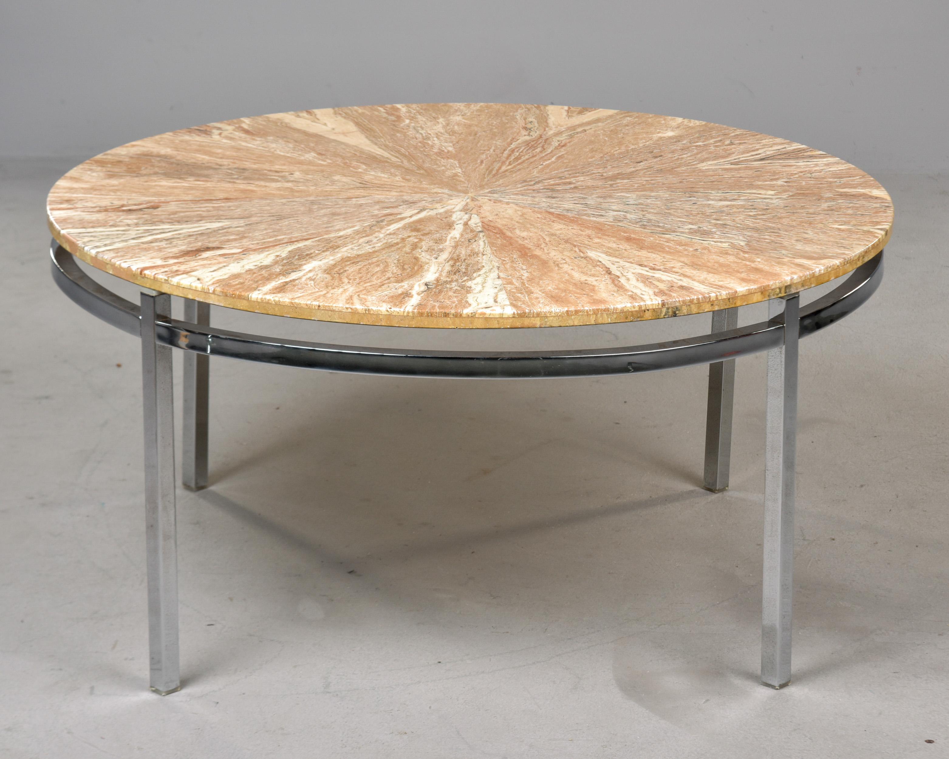 Cromo Mid Century Round Marble Top Coffee Table with Chrome Base in vendita