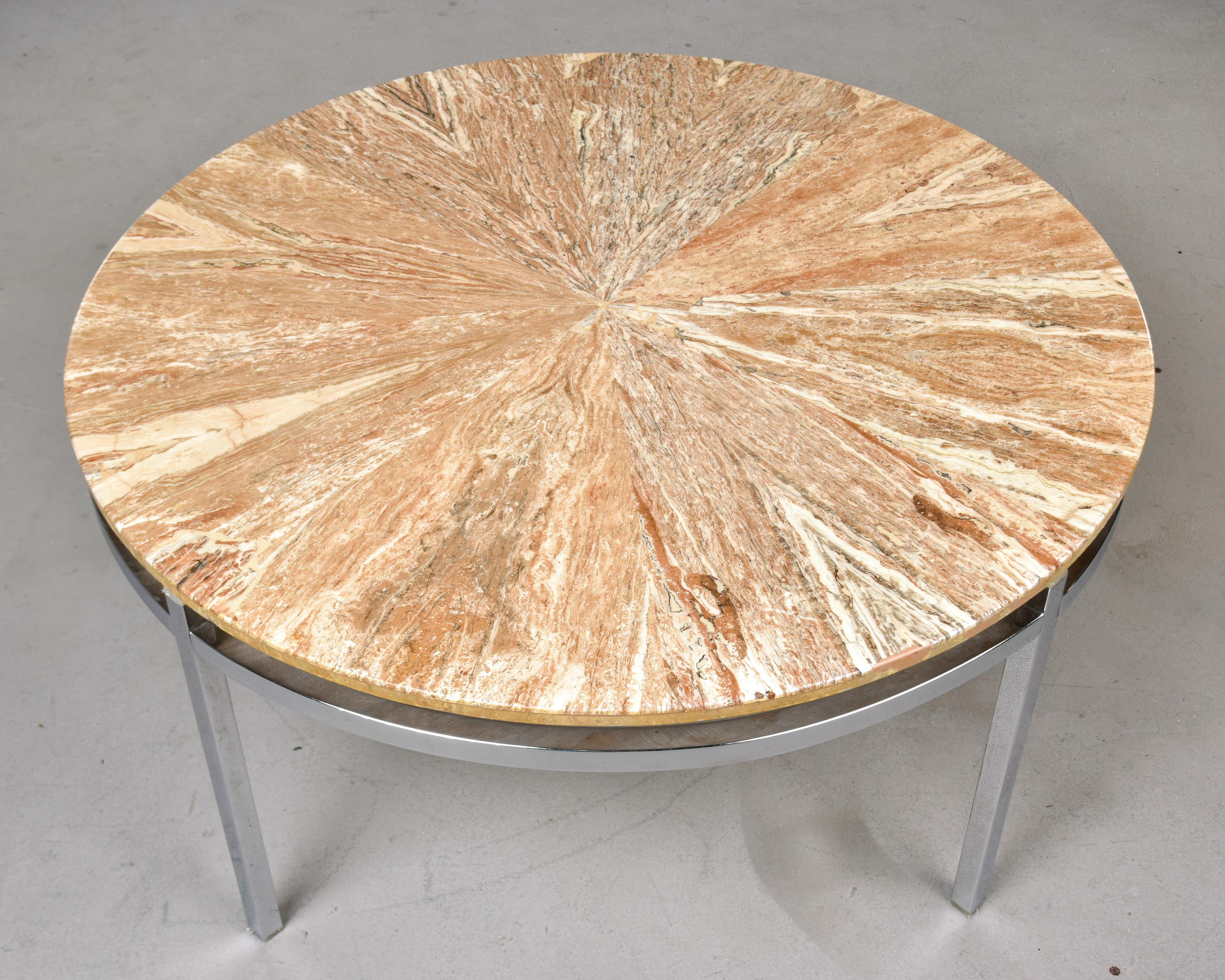 Mid Century Round Marble Top Coffee Table with Chrome Base in vendita 1