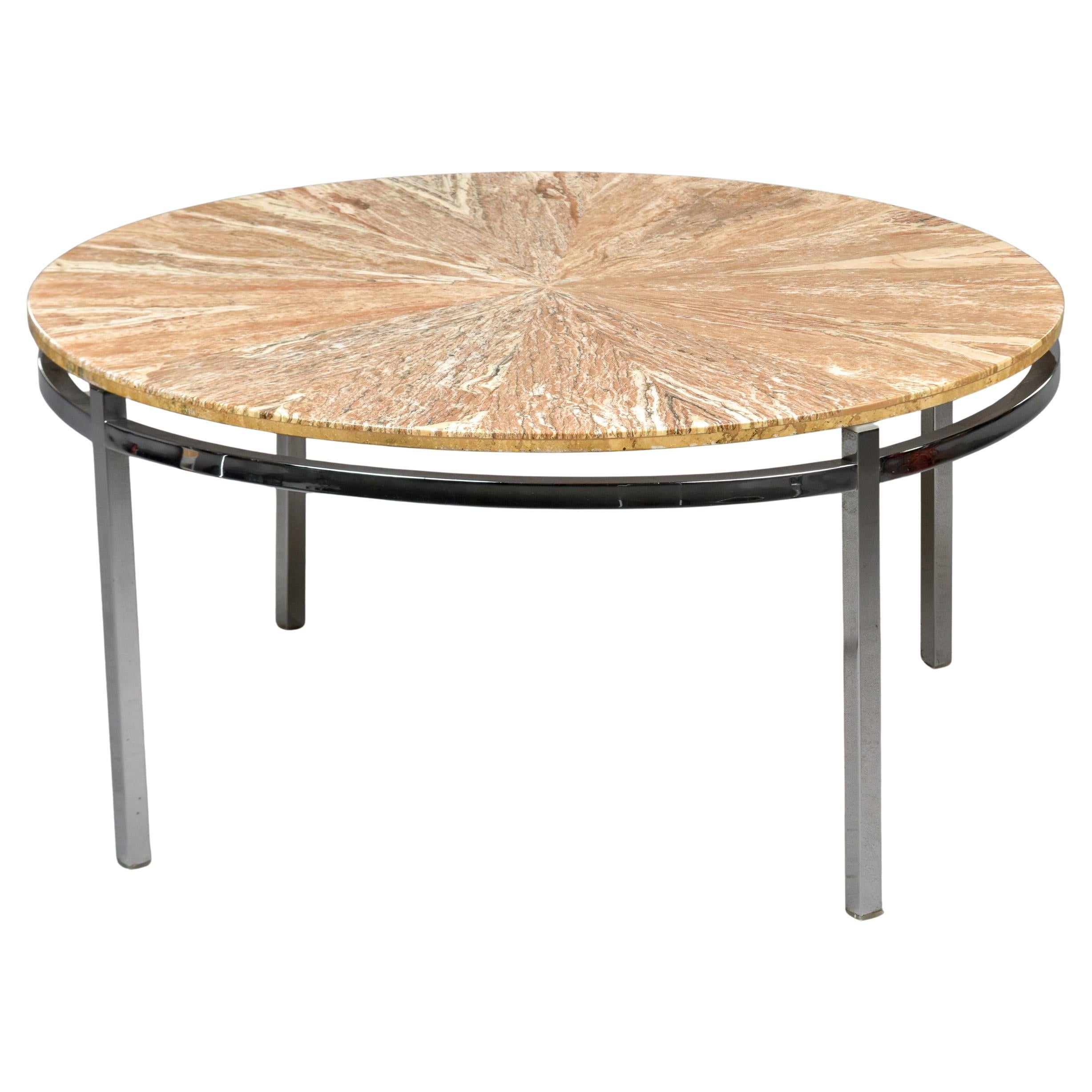 Mid Century Round Marble Top Coffee Table with Chrome Base