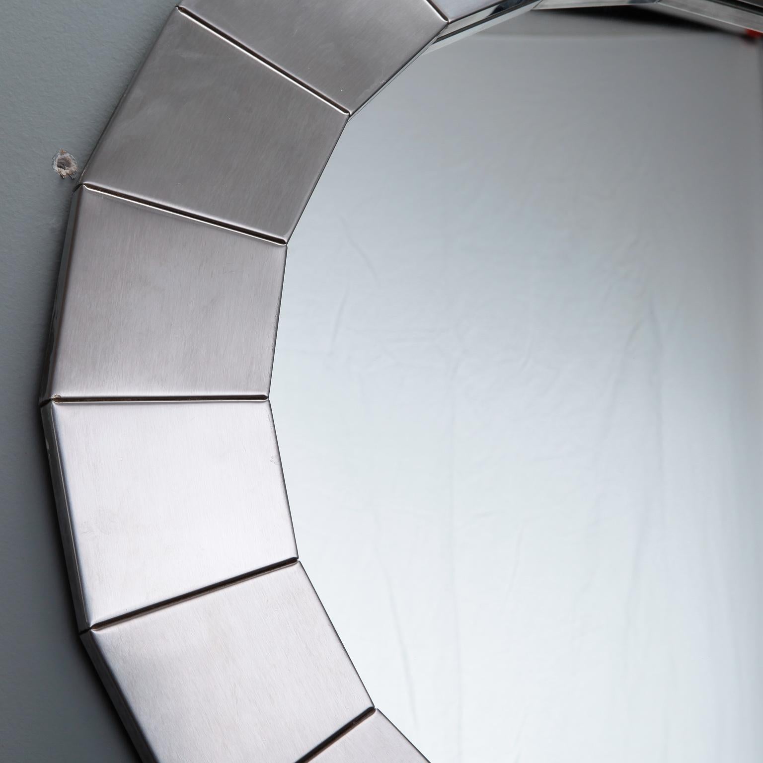 Mid-Century Modern Midcentury Round Mirror with Brushed Aluminum Frame