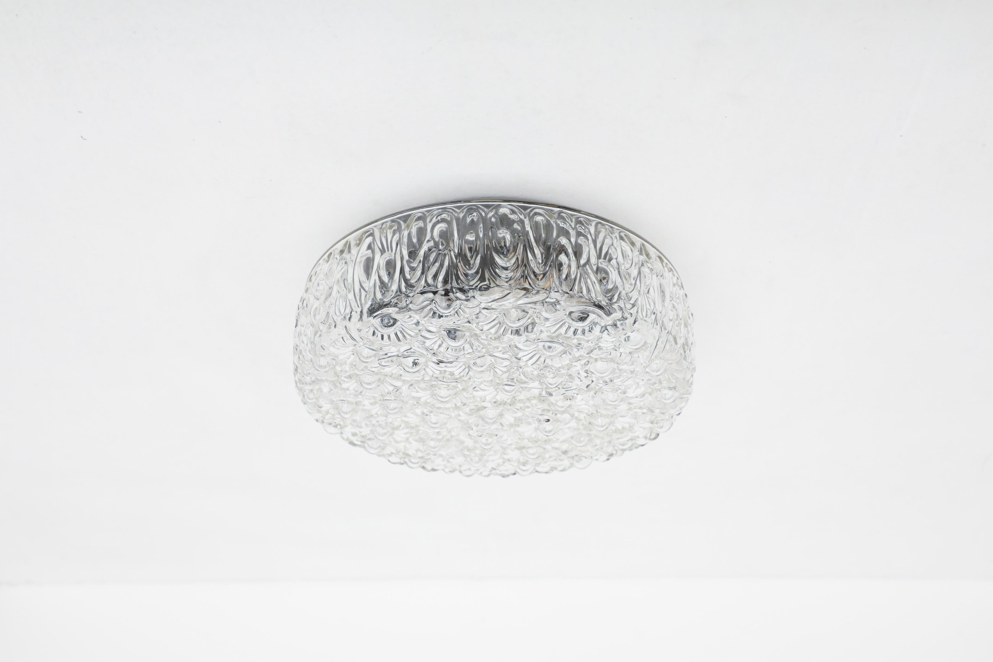 Mid-20th Century Mid-Century Round Molded Glass Flower Fixed Ceiling Light or Wall Sconce For Sale