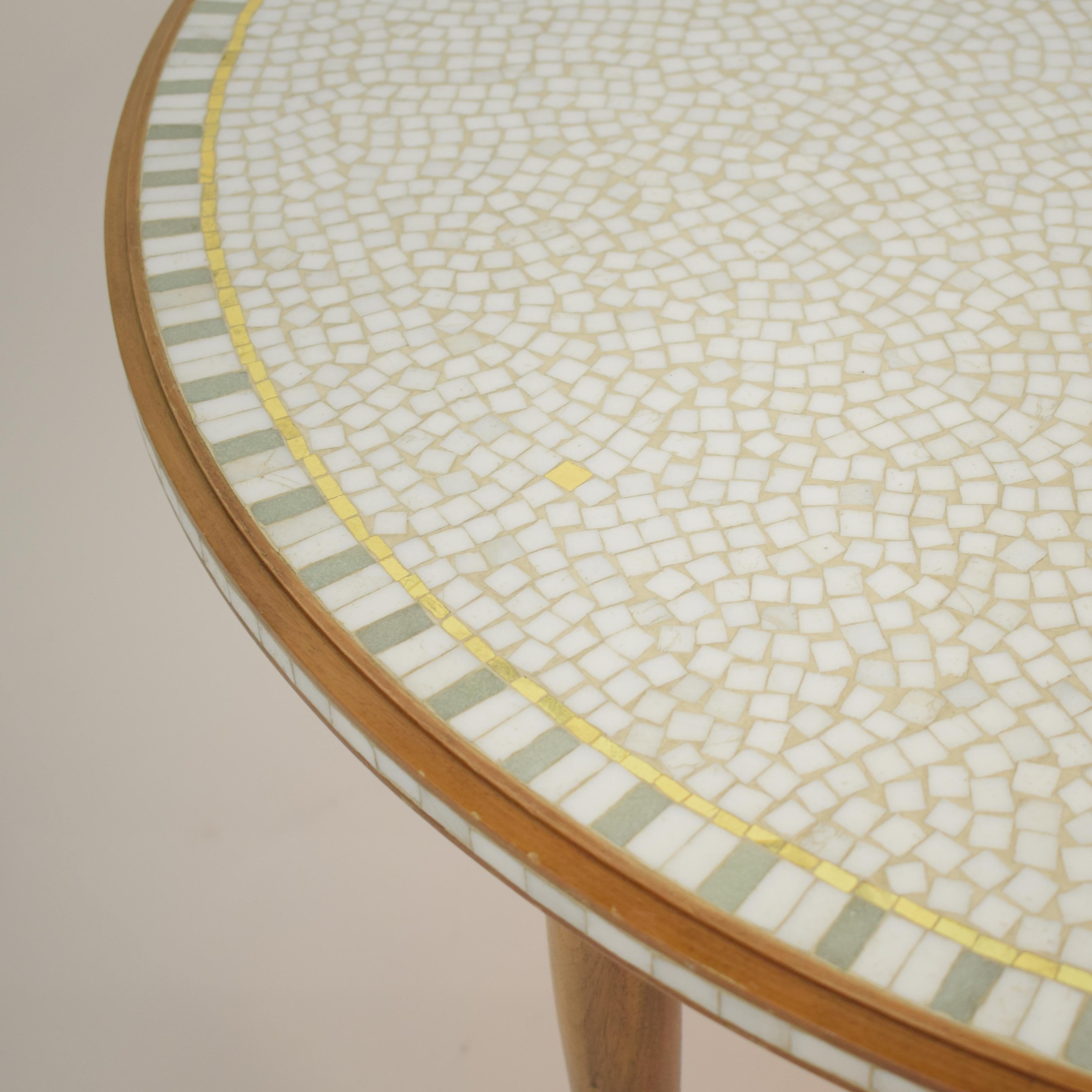 Walnut Midcentury Round Mosaic Coffee Table by Berthold Müller, 1960s