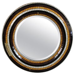 Espejo redondo de azulejos de mosaico de mediados de siglo