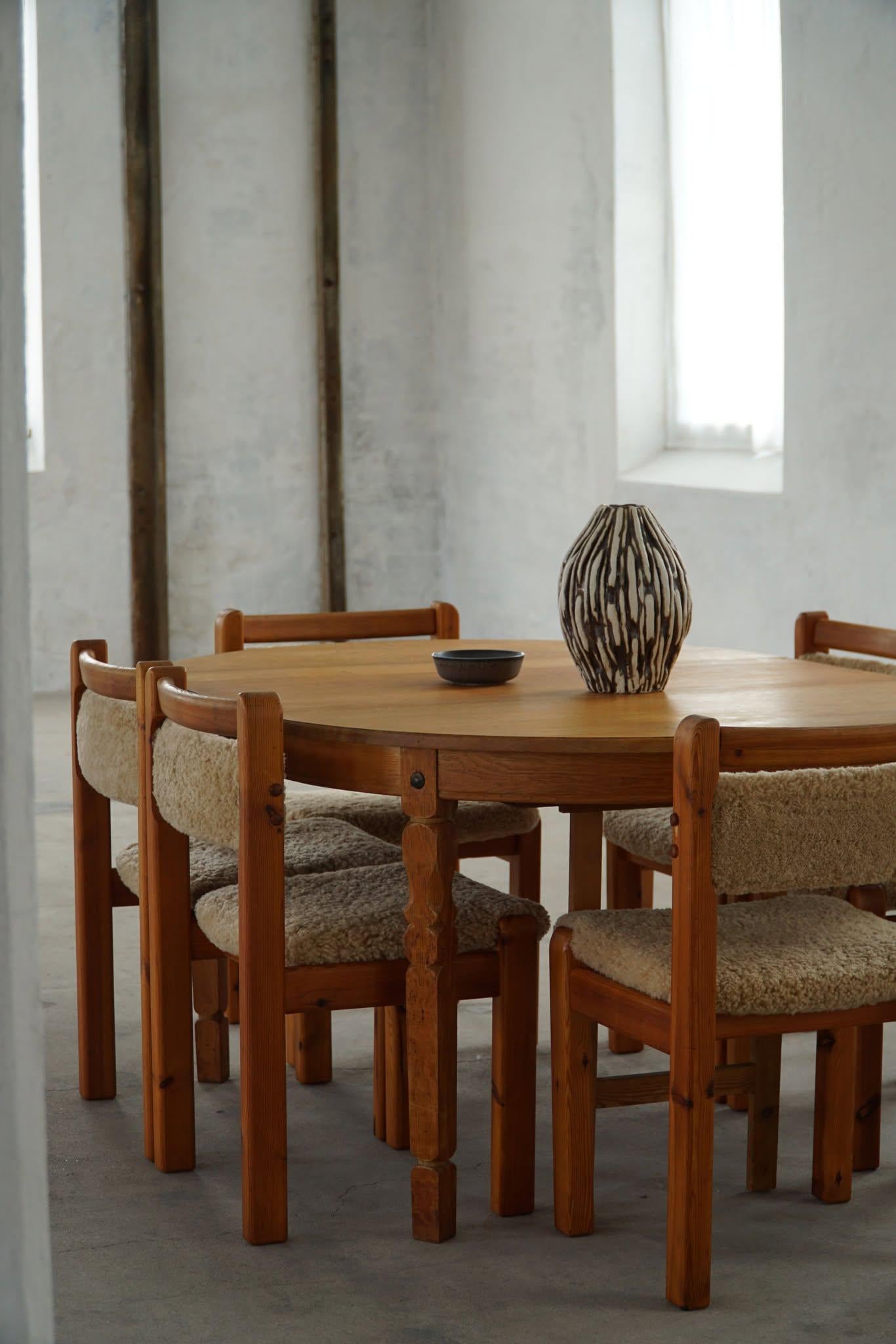 Mid-Century Round Oak Dining Table with Three Extensions, Danish Modern, 1960s For Sale 13