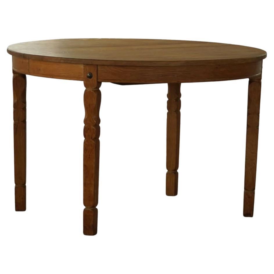 Mid-Century Round Oak Dining Table with Three Extensions, Danish Modern, 1960s