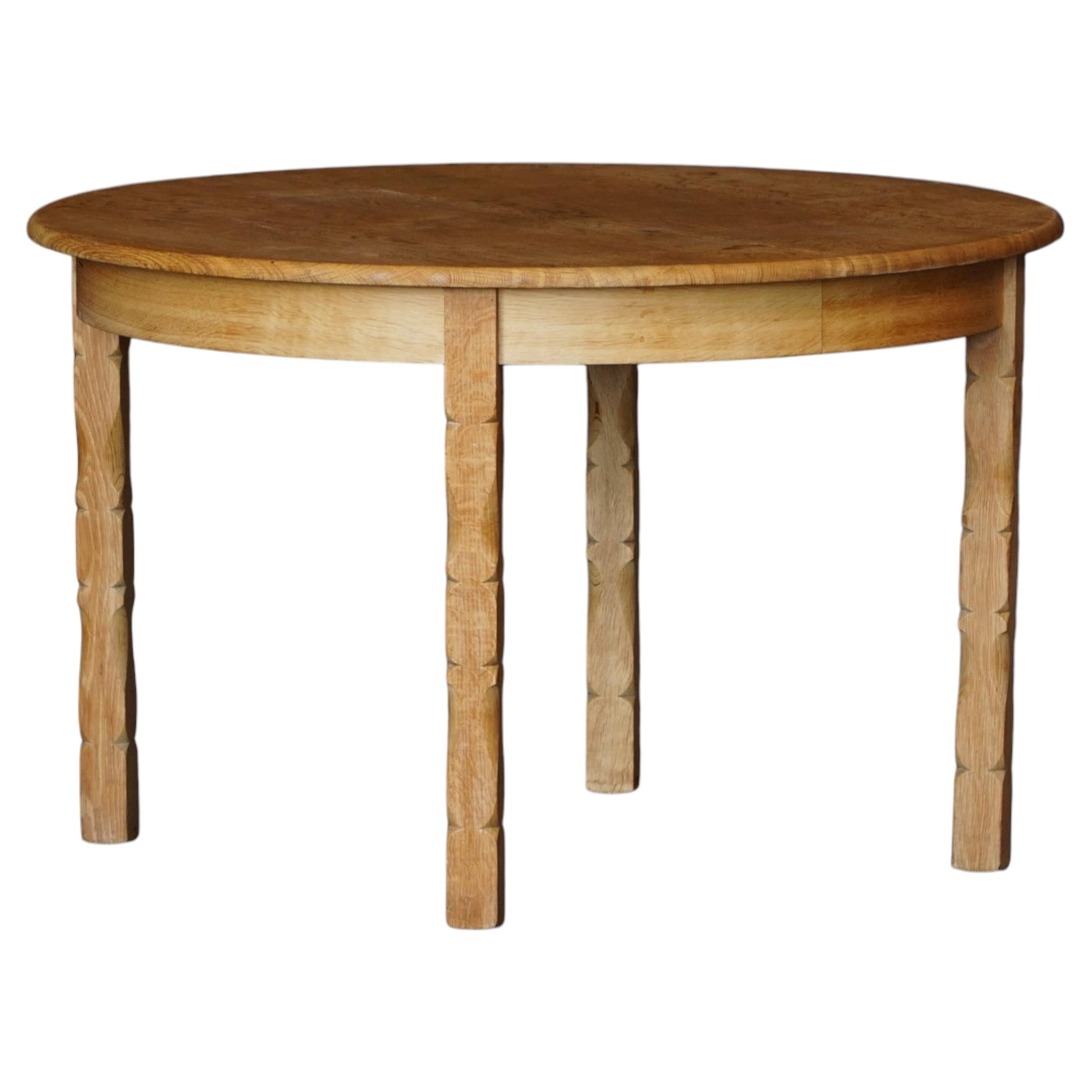 Mid-Century Round Oak Dining Table with Three Extensions, Danish Modern, 1960s