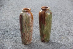Midcentury Round Onix Vases in Italian Design Marble 1950s Green Mangiarotti