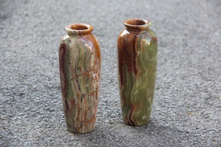 Midcentury Round Onyx Vases In Italian Design Marble 1950s Green