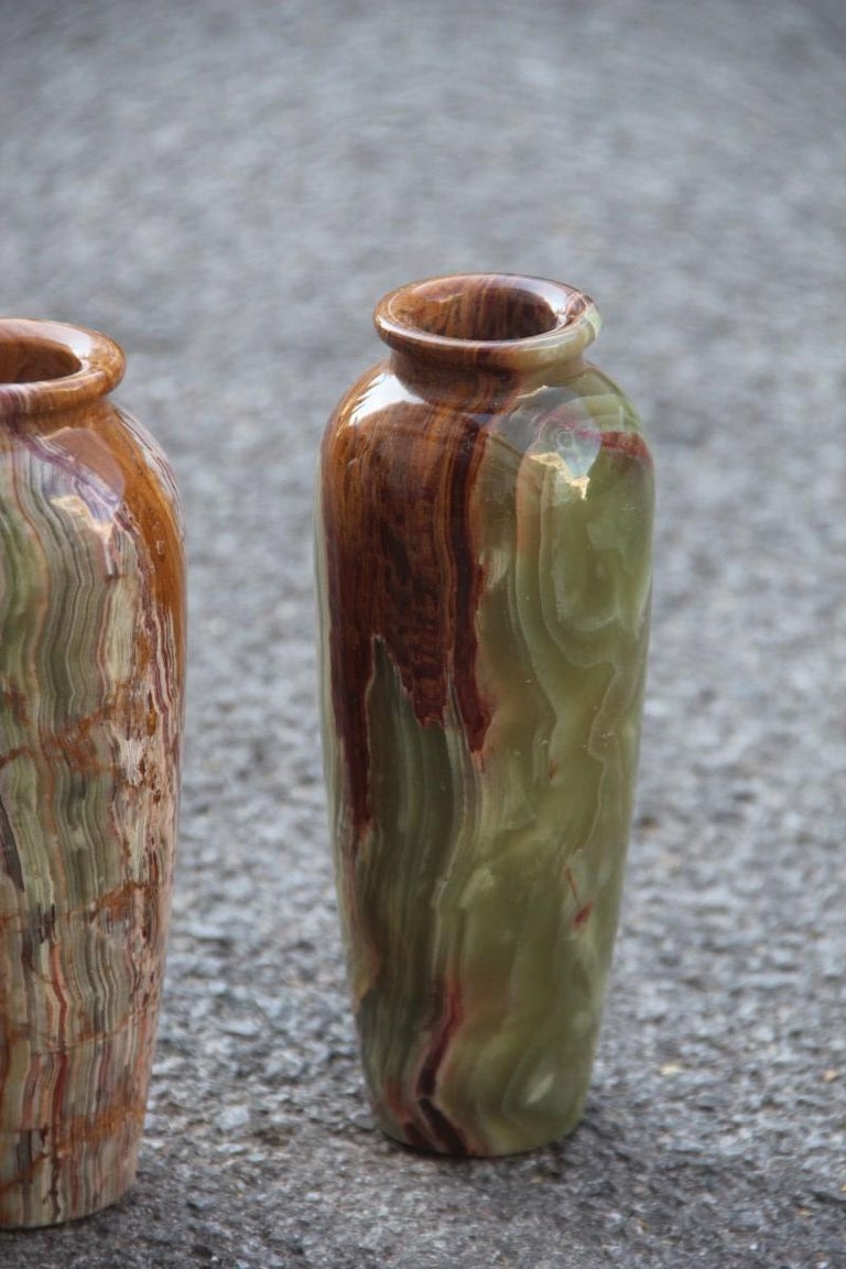 Midcentury Round Onyx Vases In Italian Design Marble 1950s Green