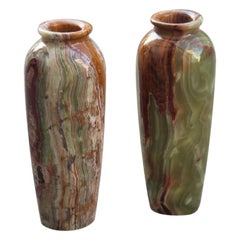Midcentury Round Onix Vases in Italian Design Marble 1950s Green Mangiarotti
