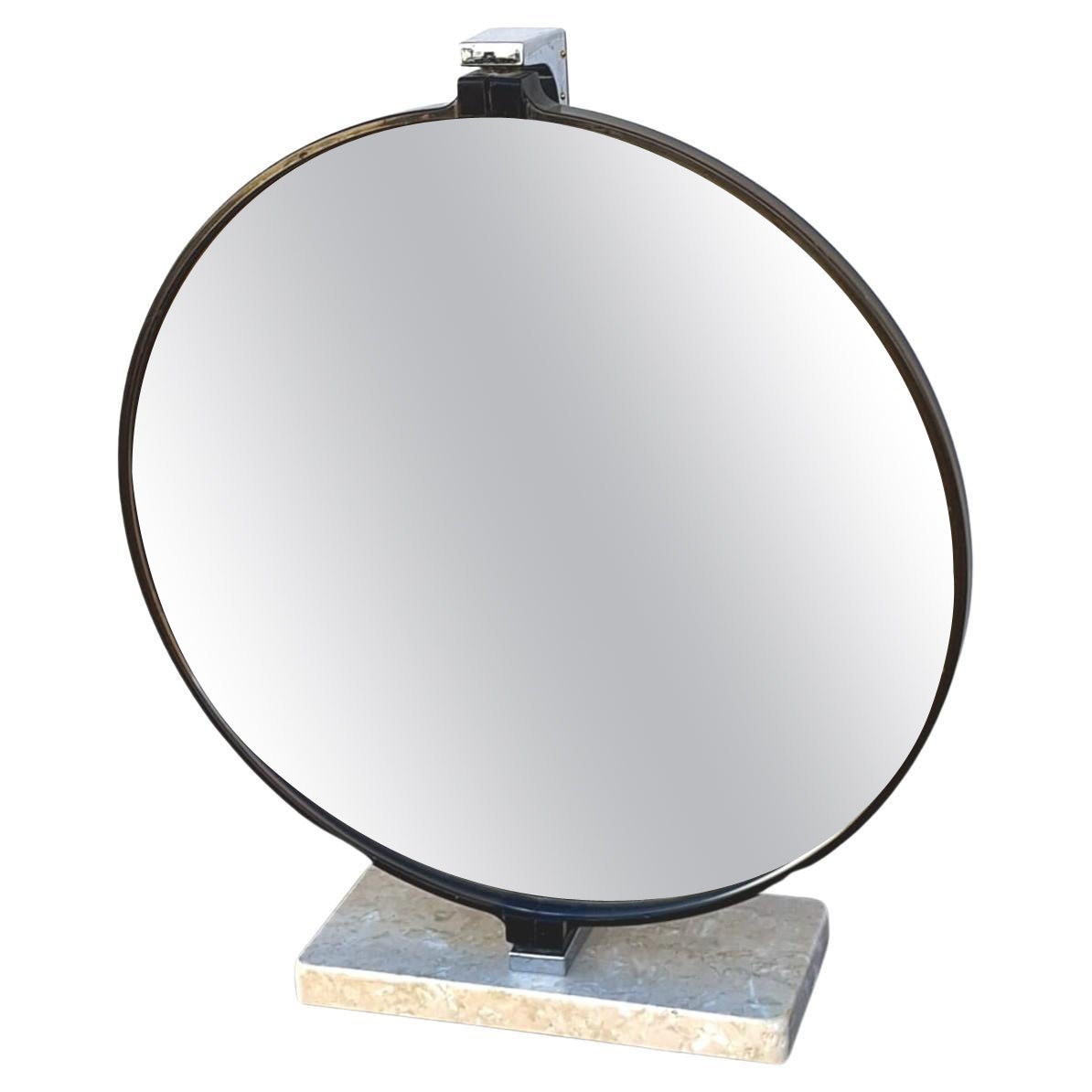 Mid Century round Plexiglas frame set on a base crafted from Carrara marble. For Sale