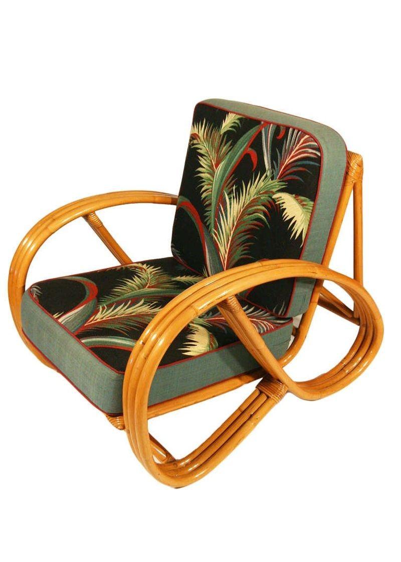 Post War three strand, 3/4 pretzel arm rattan set of two side chairs features a rare decorative wave detail around the perimeter of the base. Custom cushions are available C.O.M.
 
All Rattan has been Painstakingly Refurbished Using the Finest