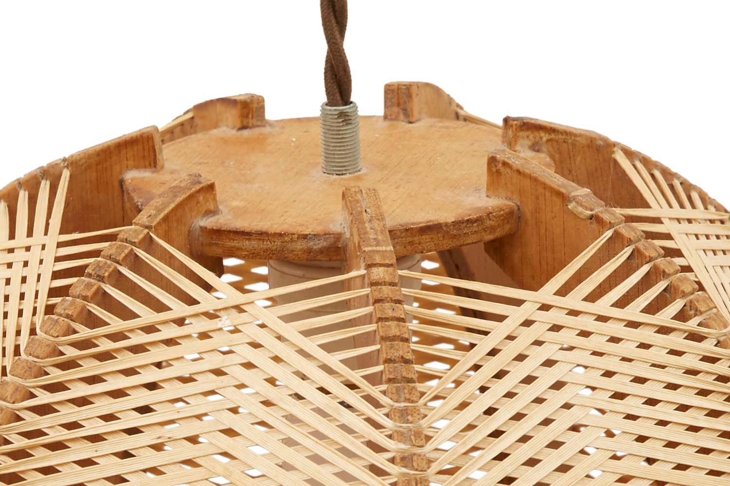 Spanish Midcentury Round Raffia Reed Pendant