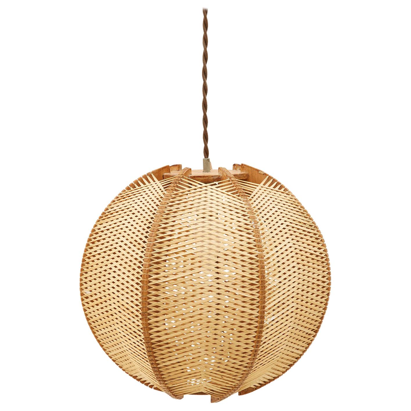 Midcentury Round Raffia Reed Pendant