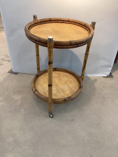 Mid Century Round Rattan Bar Cart