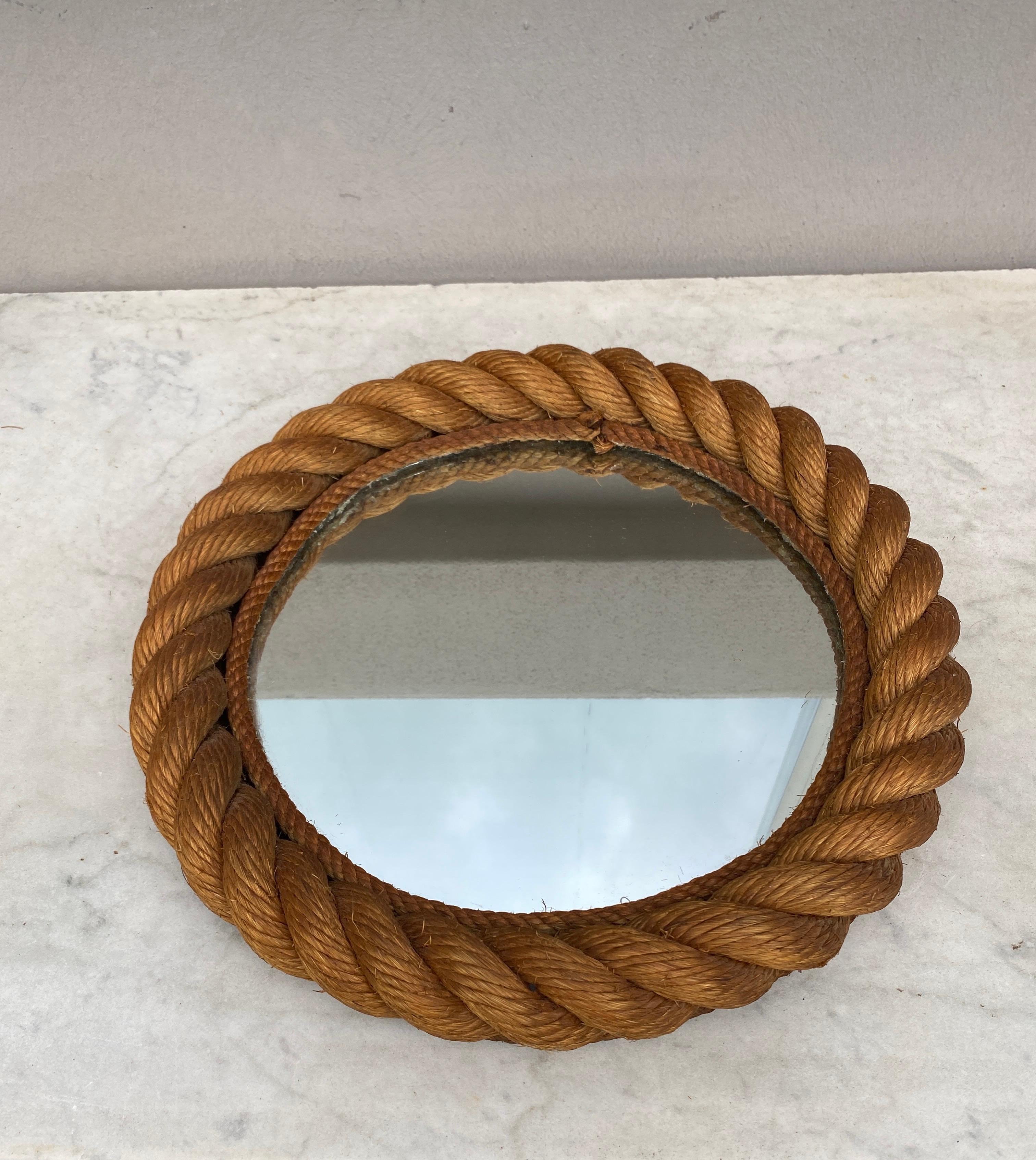 Mid-Century Modern Mid-Century Round Rope Mirror Adrien Audoux & Frida Minet For Sale