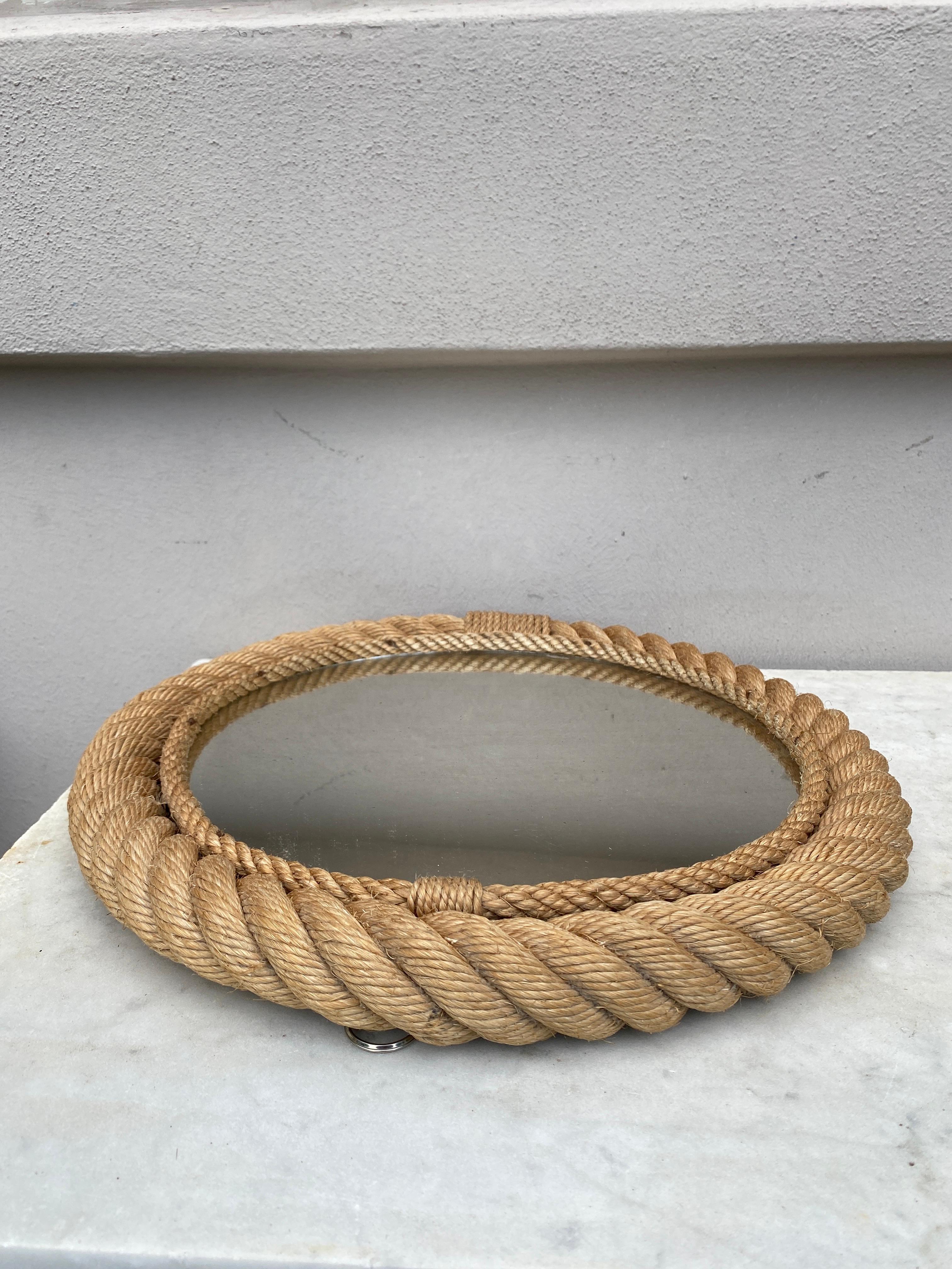 Mid-Century Modern Mid-Century Round Rope Mirror Adrien Audoux & Frida Minet For Sale