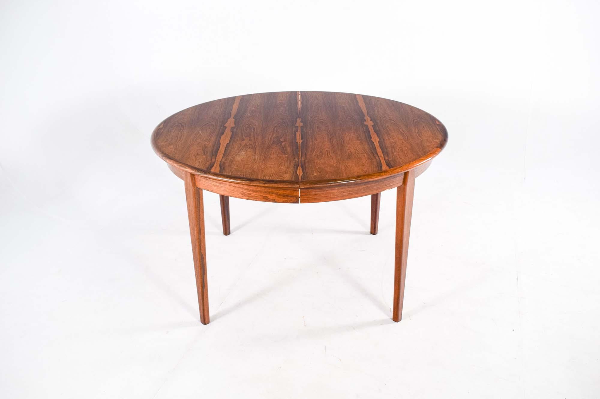 Danish Mid Century Round Rosewood Extendable Dining Table by H. Sighs & Sons