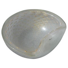 Midcentury Round Seguso Murano Bowl Air Bubbles in Gold Dust Italian Design