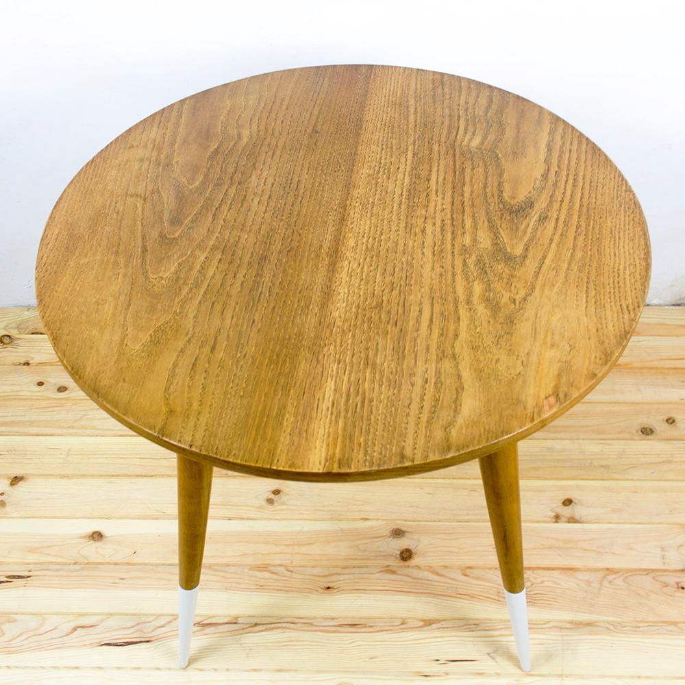 Midcentury Round Spanish Oak Wood Dining Table For Sale 1