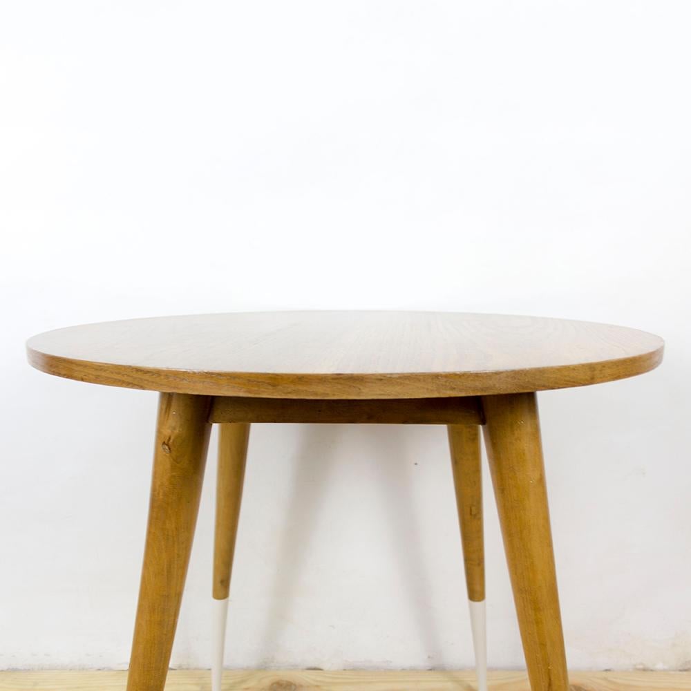 Midcentury Round Spanish Oak Wood Dining Table For Sale 2