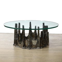 Mid-Century Round Stalagmite Form Cocktail Table in Bronze Signed Paul Evans