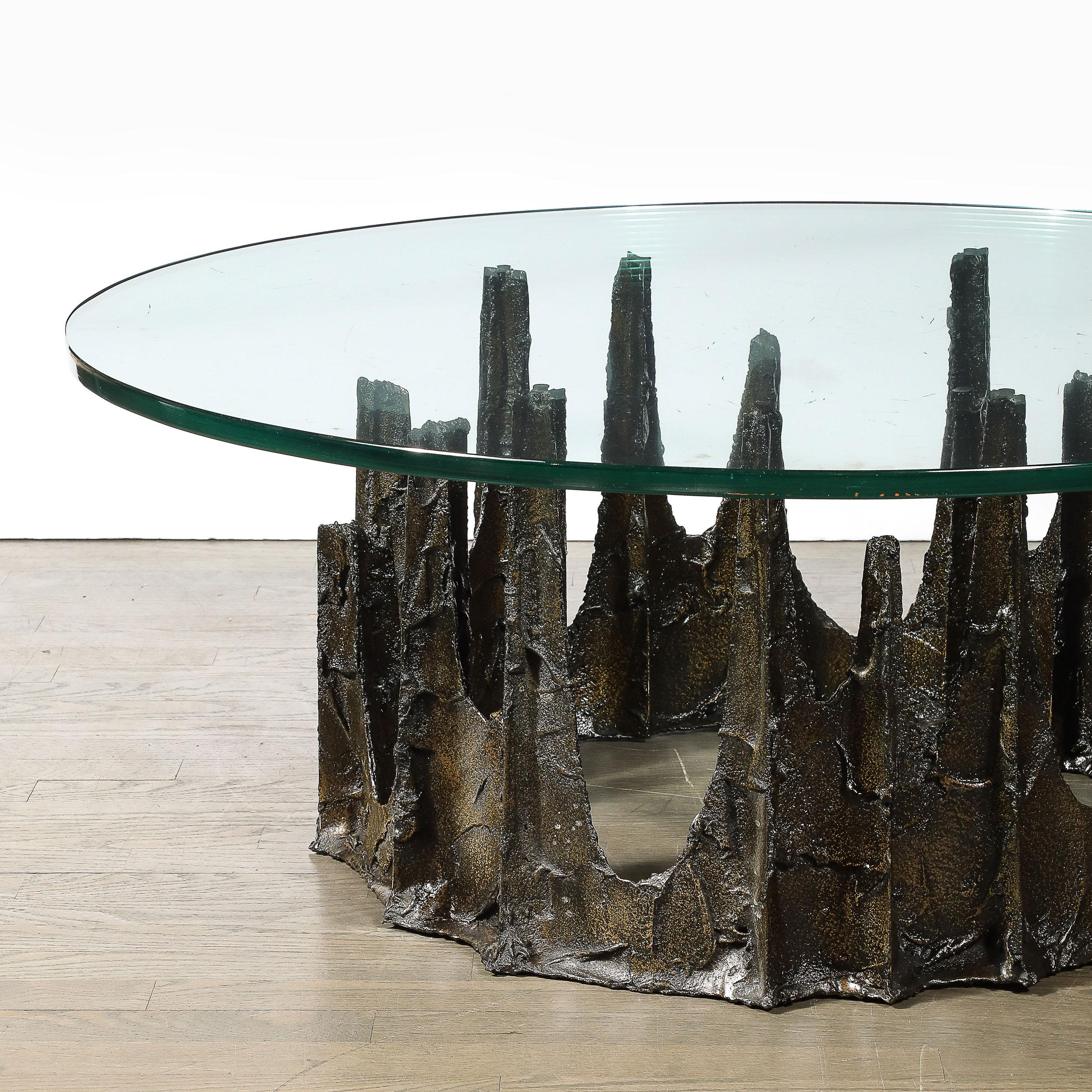 Mid-Century Modern Mid-Century Round Stalagmite Form Cocktail Table in Bronze Signed Paul Evans For Sale