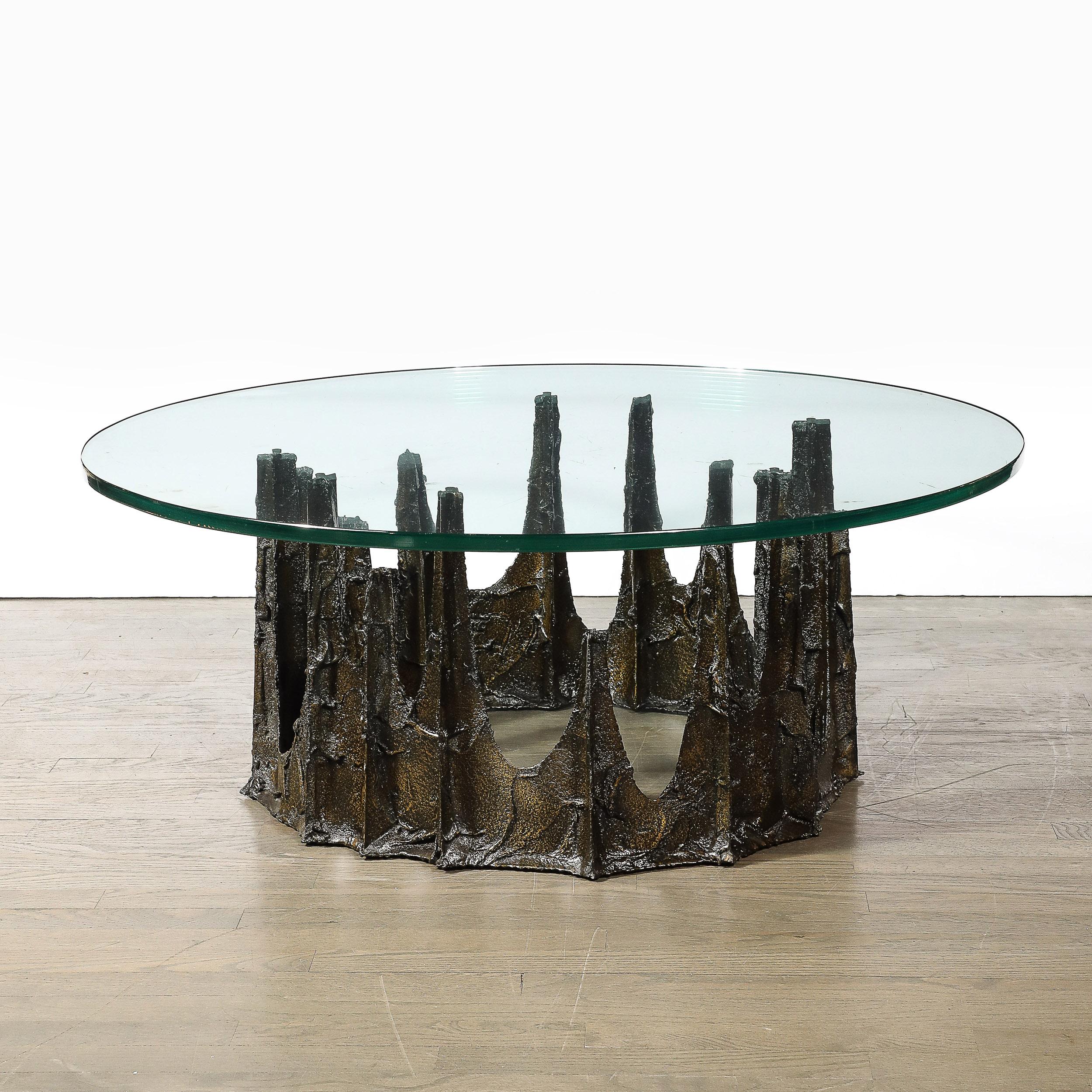 American Mid-Century Round Stalagmite Form Cocktail Table in Bronze Signed Paul Evans For Sale