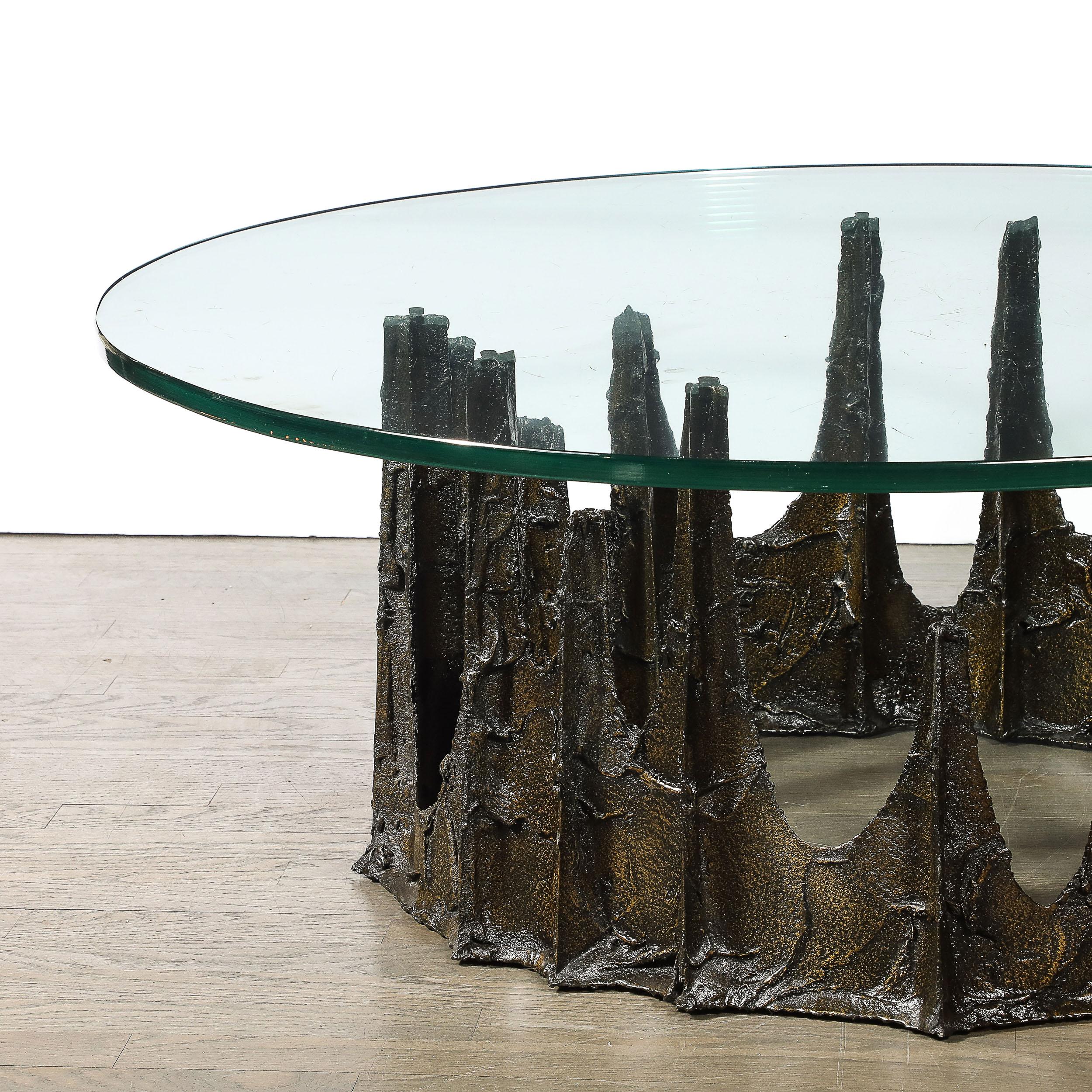 Mid-Century Round Stalagmite Form Cocktail Table in Bronze Signed Paul Evans In Excellent Condition For Sale In New York, NY