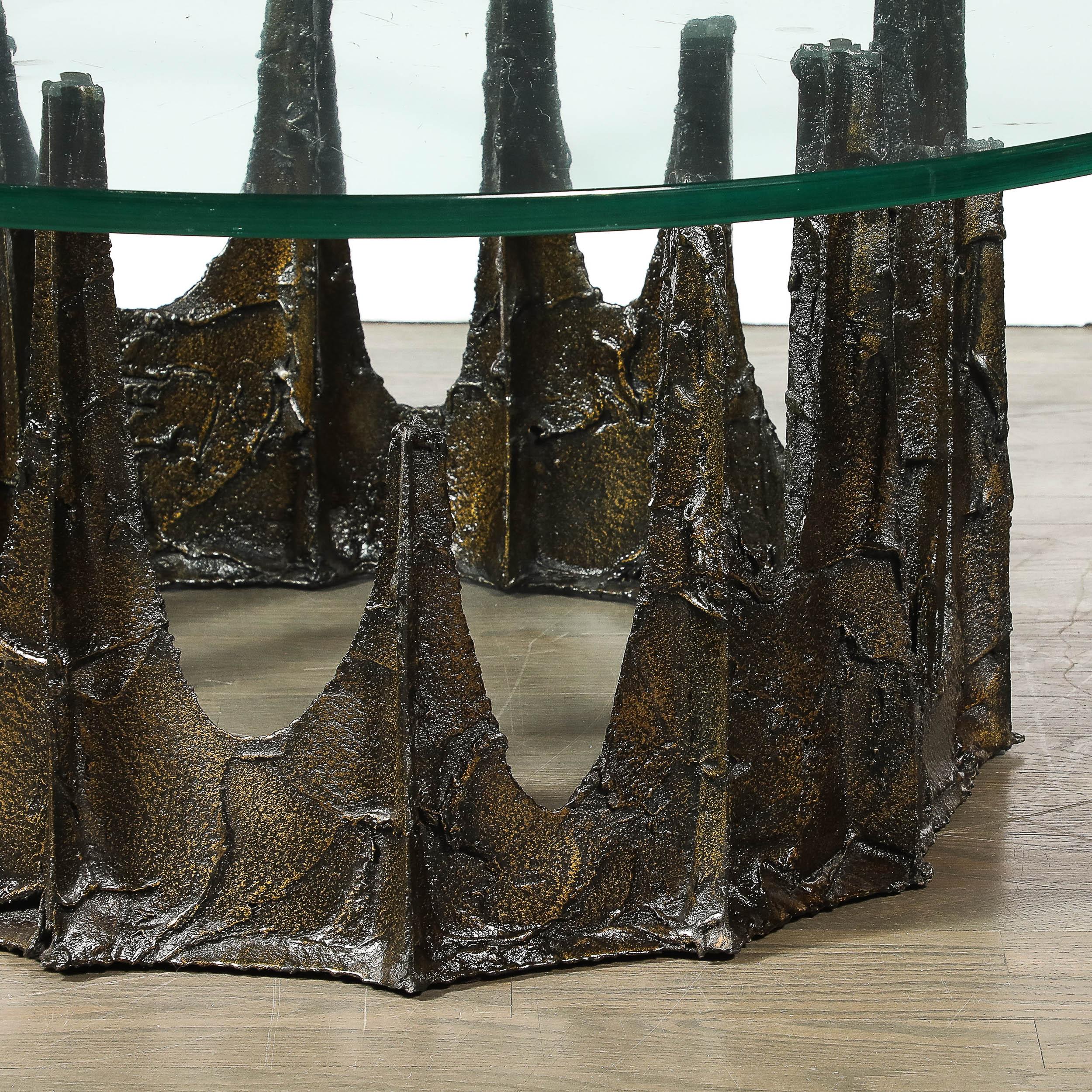Late 20th Century Mid-Century Round Stalagmite Form Cocktail Table in Bronze Signed Paul Evans For Sale