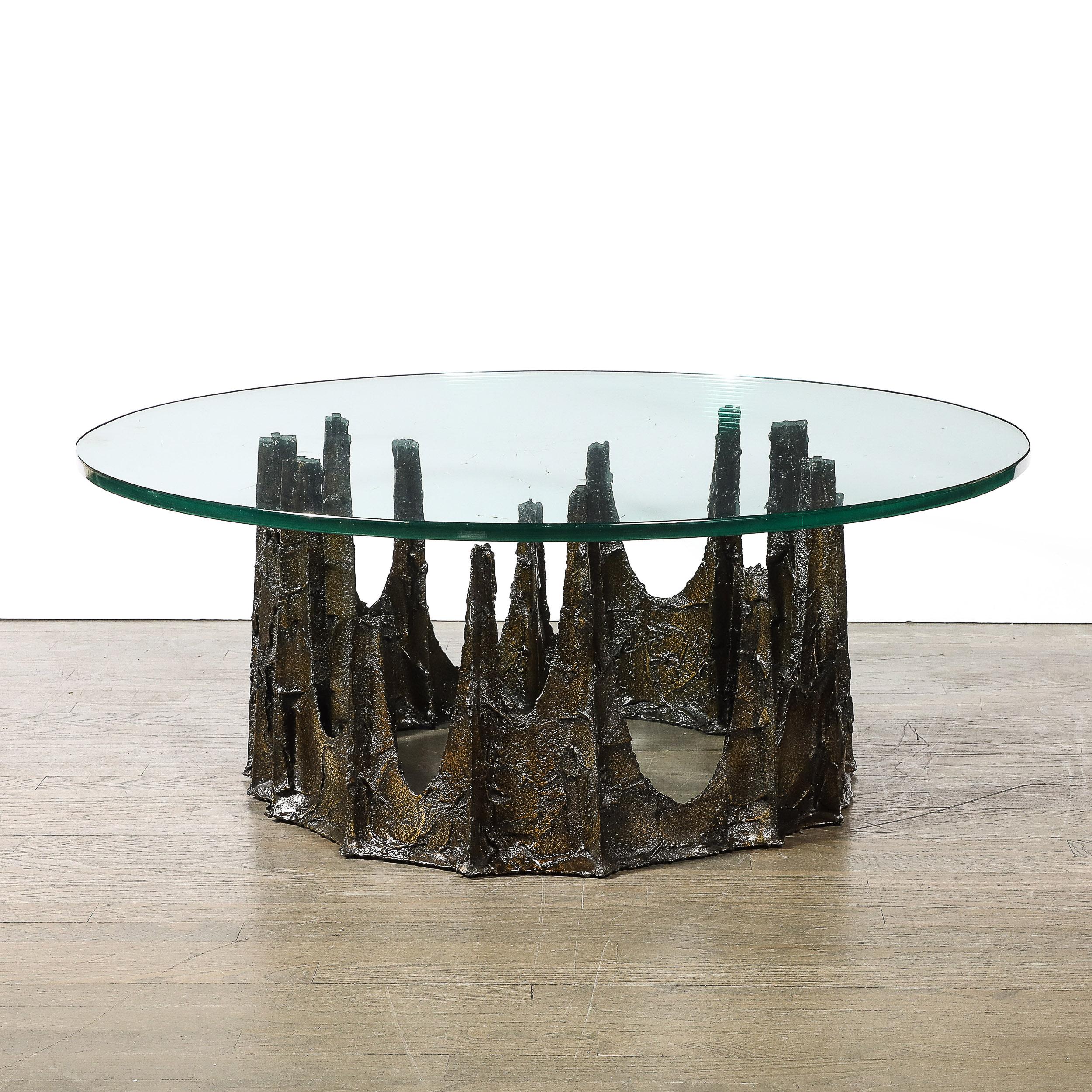 Mid-Century Round Stalagmite Form Cocktail Table in Bronze Signed Paul Evans For Sale 1