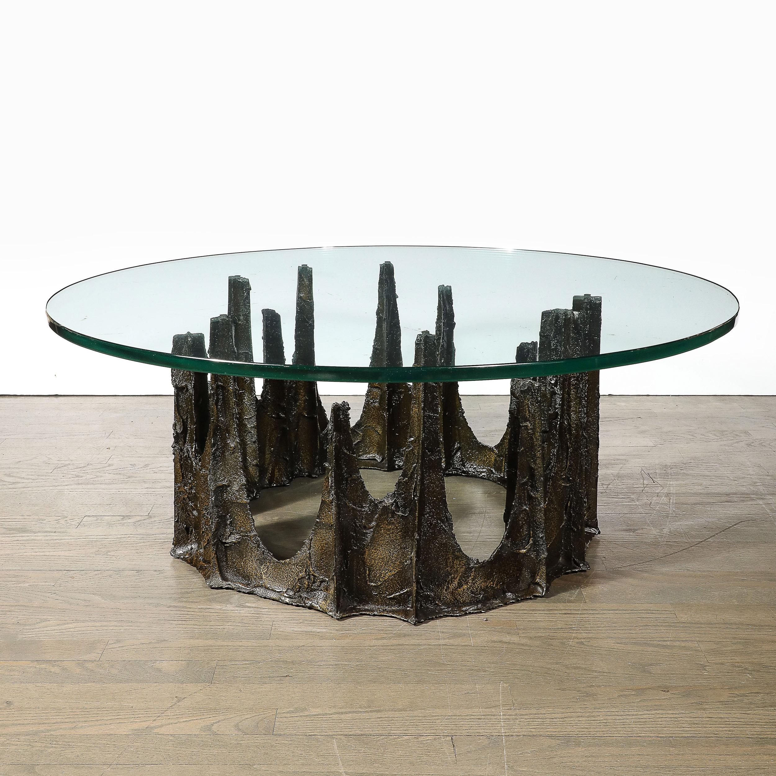 Mid-Century Round Stalagmite Form Cocktail Table in Bronze Signed Paul Evans For Sale 2
