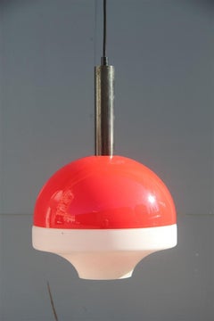 Midcentury Round Stilux Ceiling Lamp Italian Design Red White, 1950s