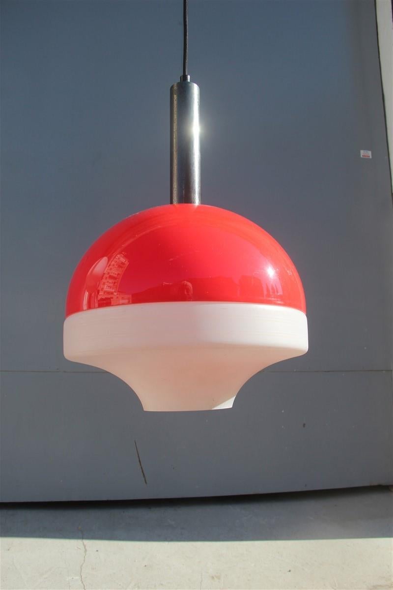 Mid-20th Century Midcentury Round Stilux Ceiling Lamp Italian Design Red White, 1950s For Sale