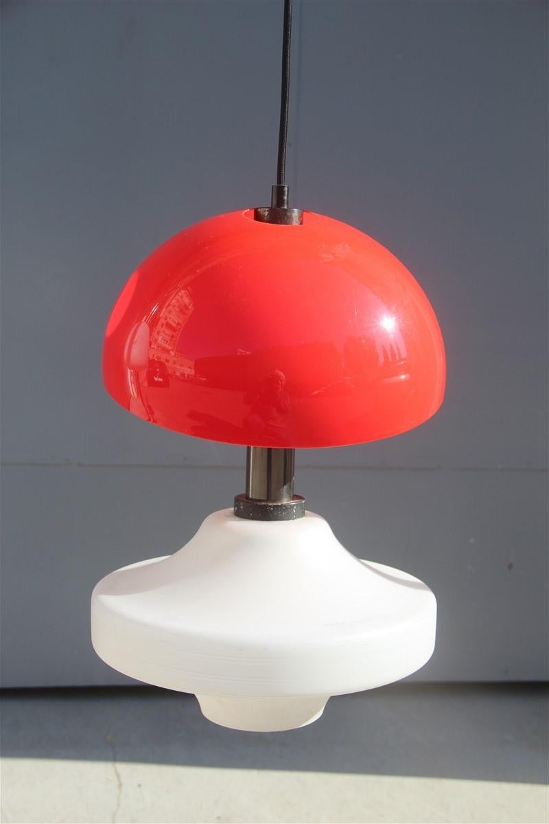 Metal Midcentury Round Stilux Ceiling Lamp Italian Design Red White, 1950s For Sale