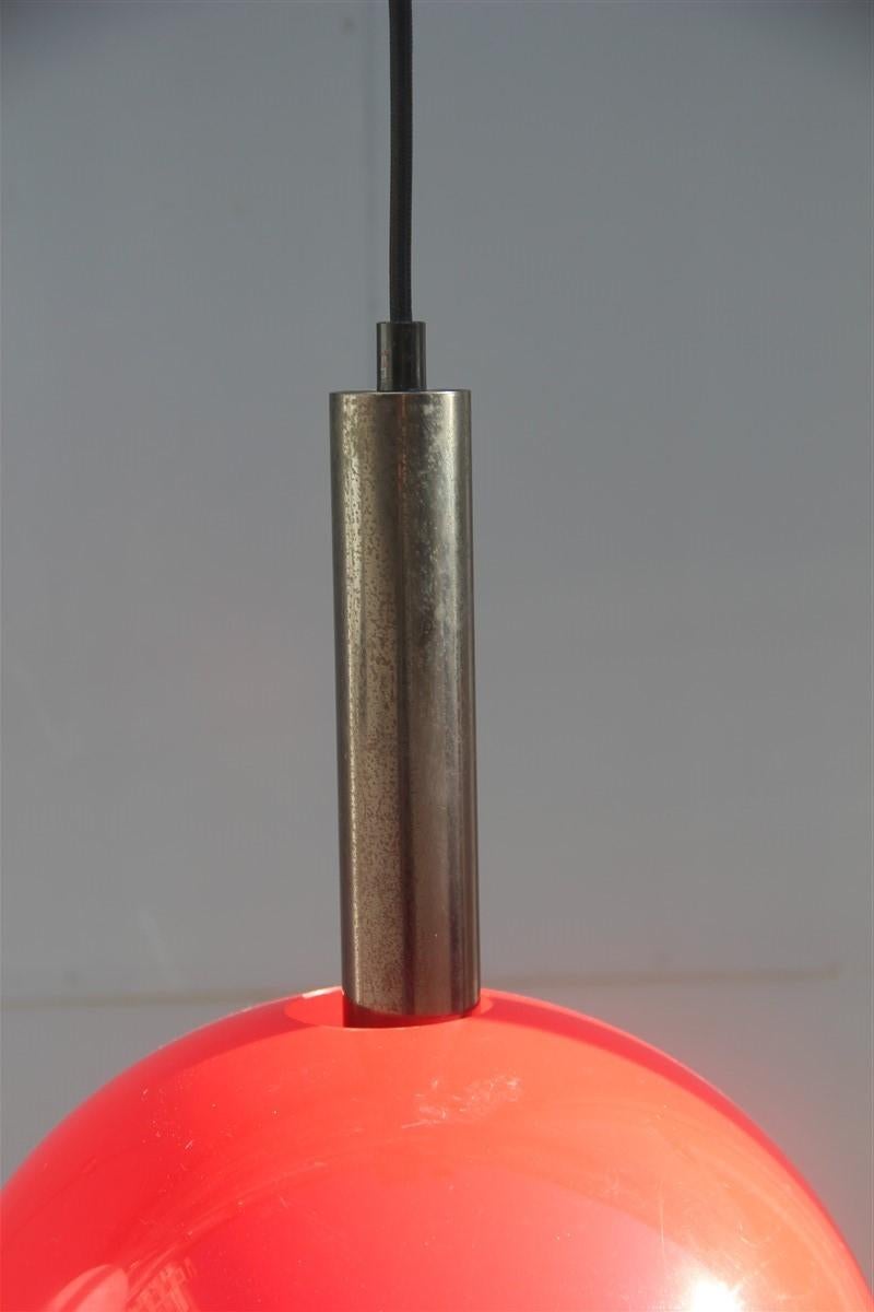 Midcentury Round Stilux Ceiling Lamp Italian Design Red White, 1950s For Sale 1