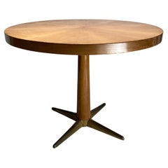 Vintage Mid-Century Round Table in wood and brass, Gio Ponti Style, Italy 1950s