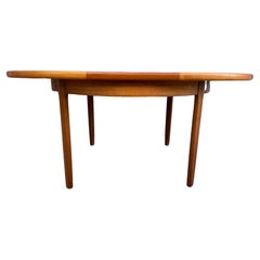 Mid Century Round Teak Danish Modern Extension Dining Table Pop Up Nesting Leaf