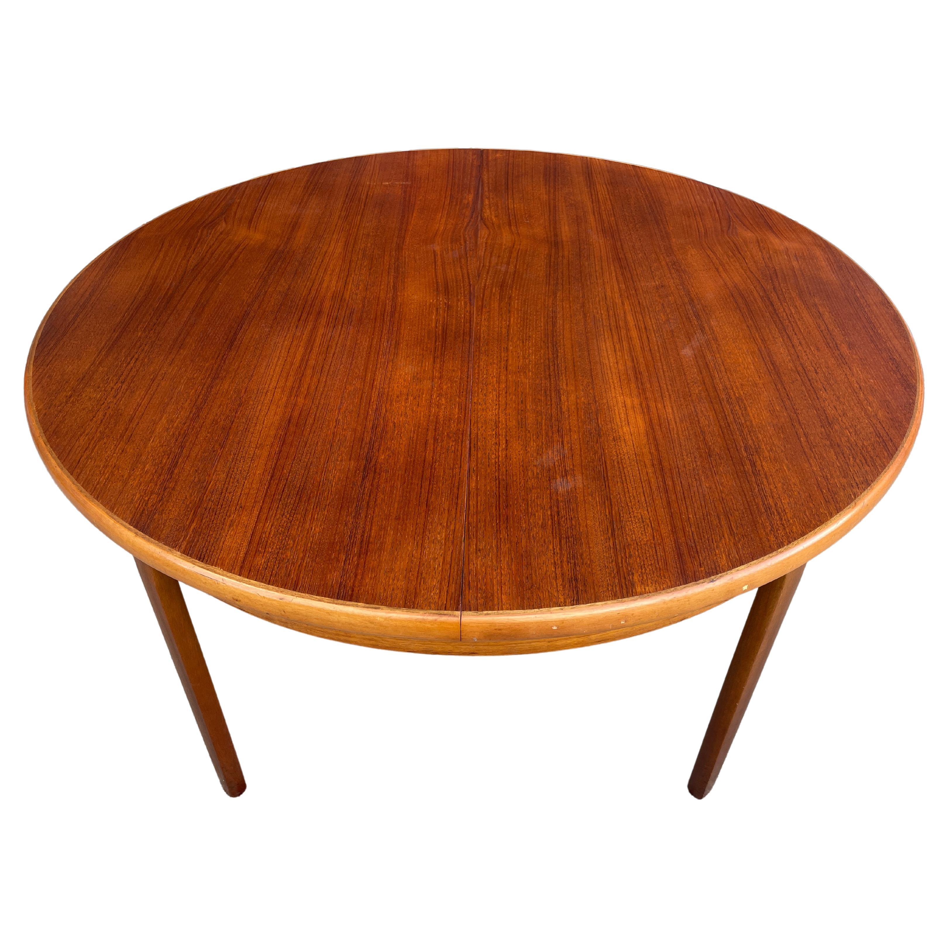 Mid Century Round Teak Danish Modern Extension Dining Table Pop Up Nesting Leaf