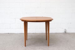 Midcentury Round Teak Dining Table with Hidden Leaf