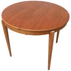 Midcentury Round Teak Dining Table with Hidden Leaf