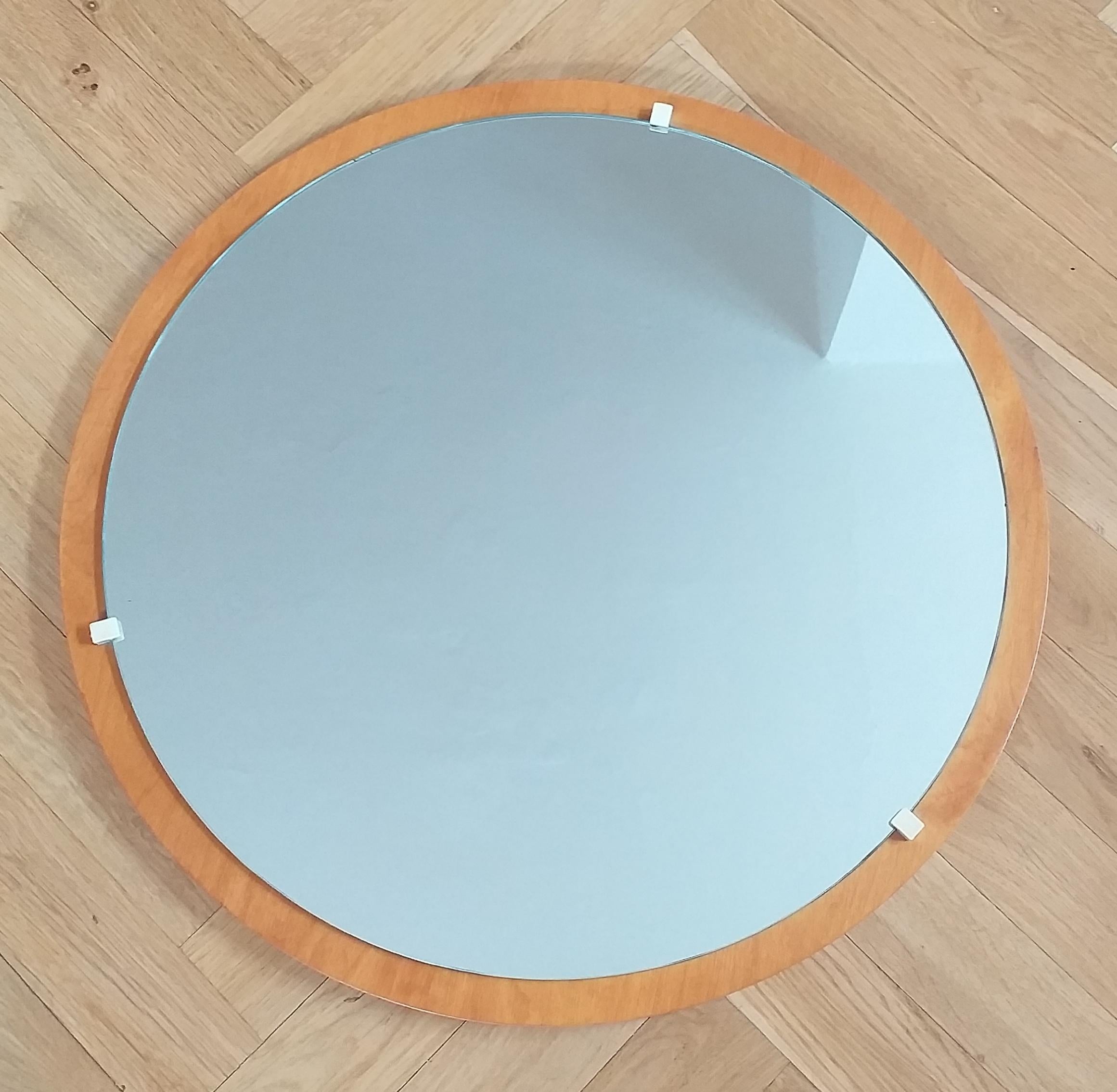 Mid-Century Modern Midcentury Round Teak Veneer Wall Mirror, Denmark, 1960s For Sale