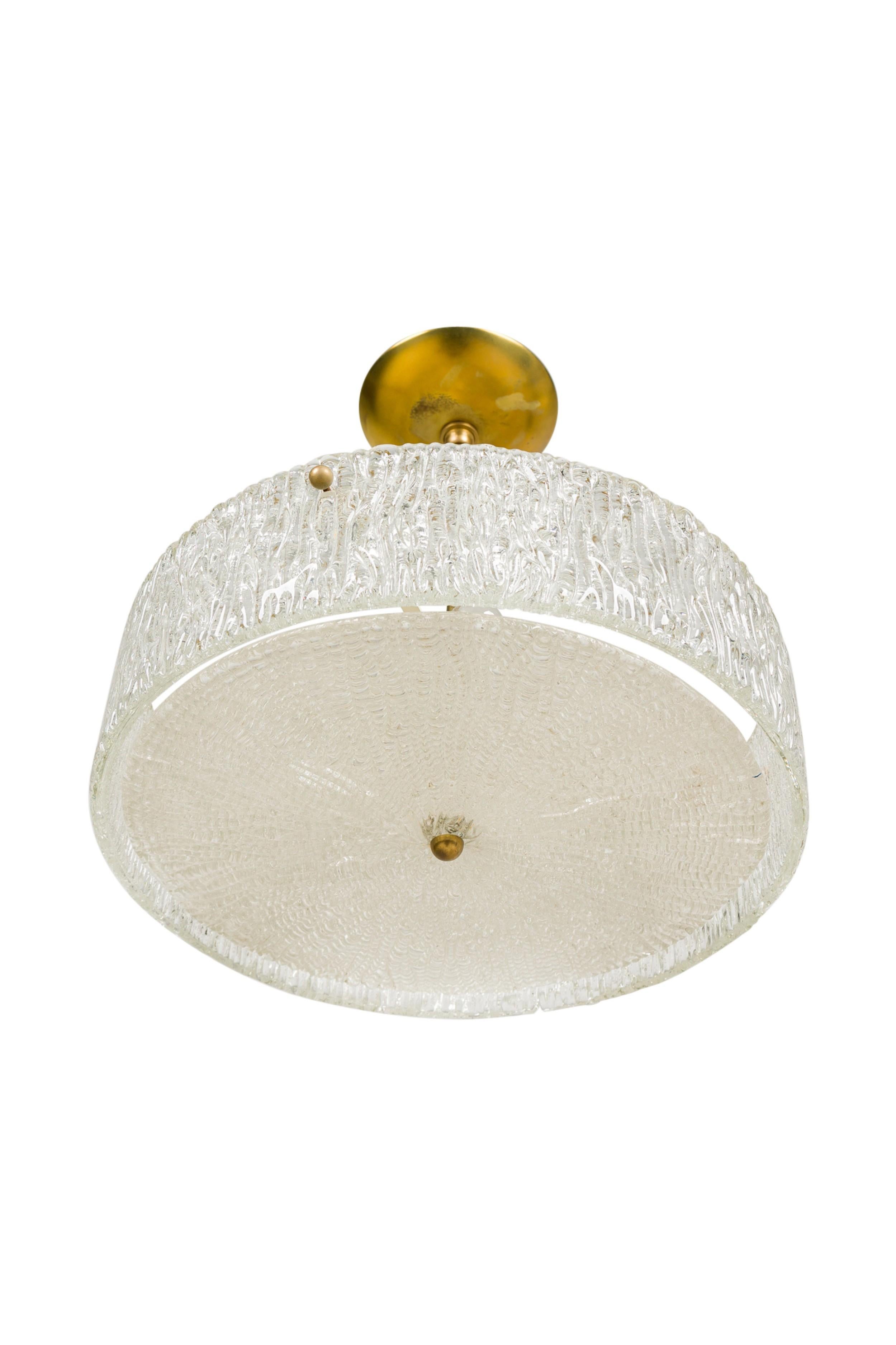20th Century MId-Century Round Textured Glass Chandelier For Sale