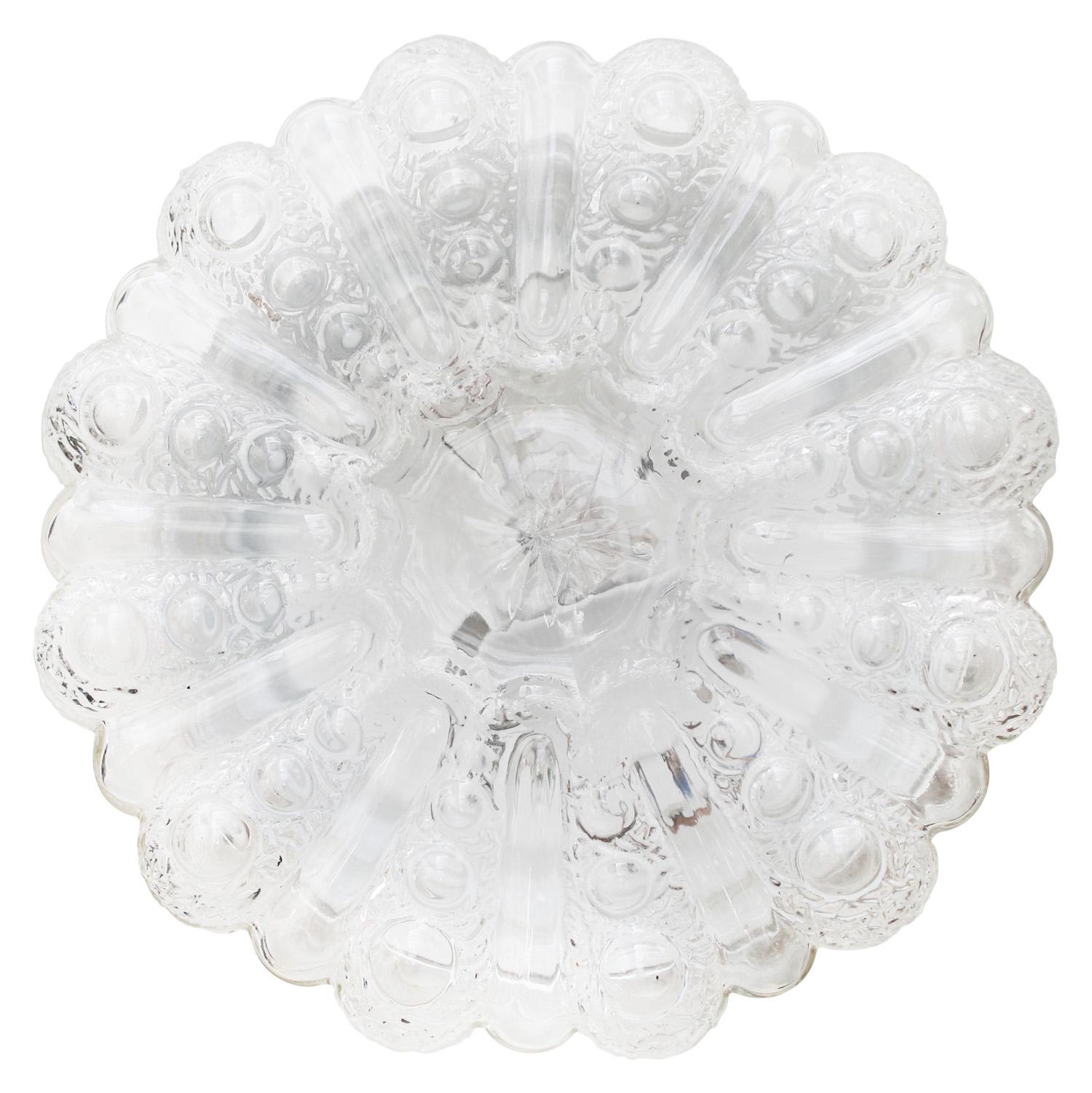 German Mid-Century Round Textured Glass Scone Flush Mount For Sale