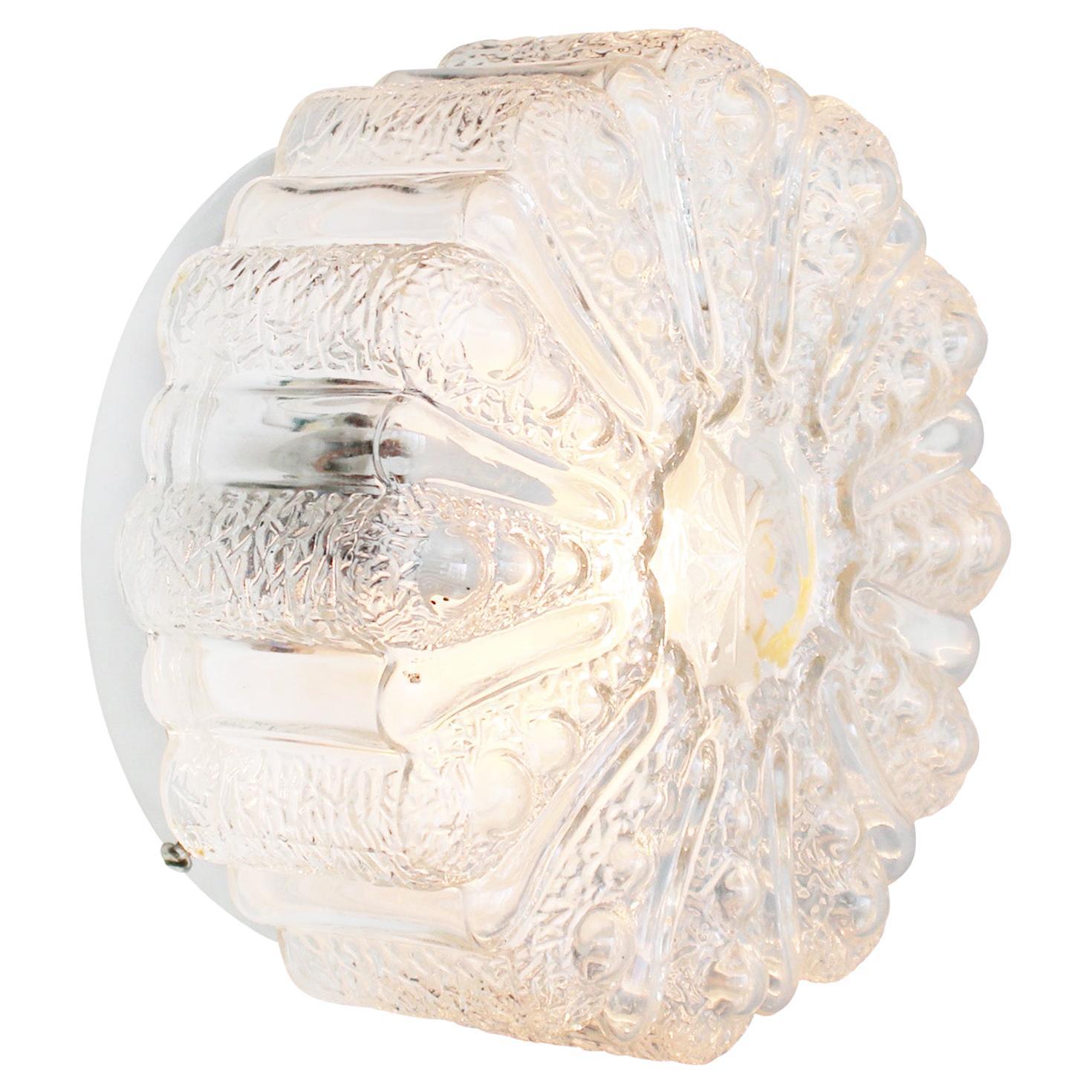 Mid-Century Round Textured Glass Scone Flush Mount For Sale