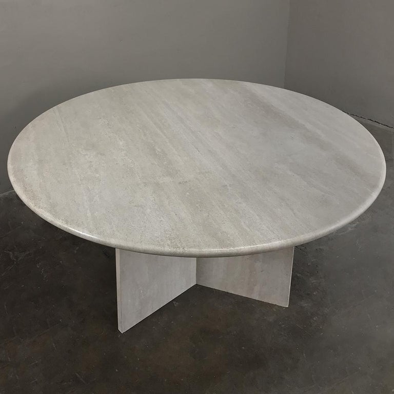 Midcentury Round Travertine Dining Table at 1stDibs