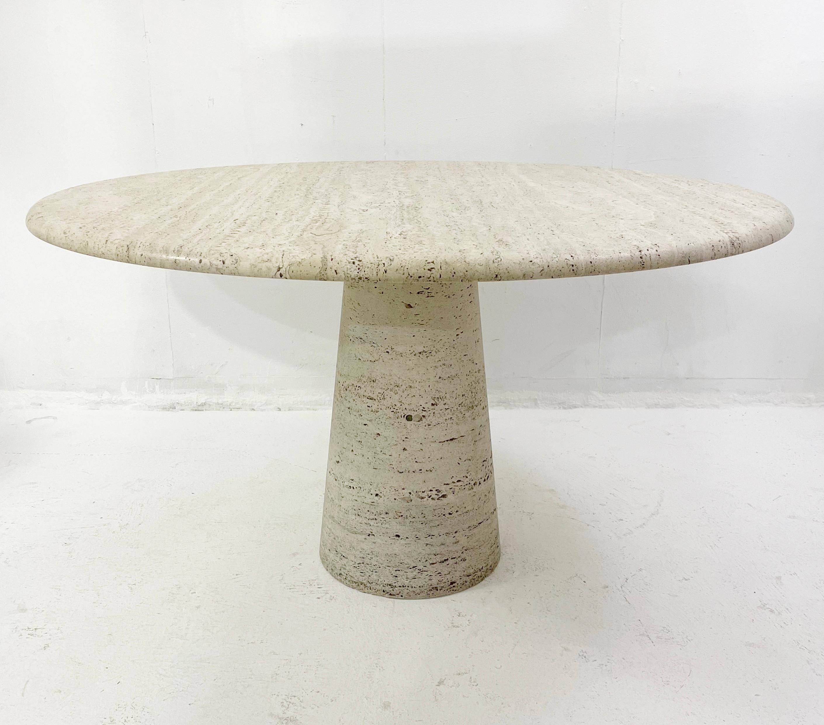 Italian Mid-Century Round Travertine Dining Table in Style of Angelo Mangiarotti, Italy